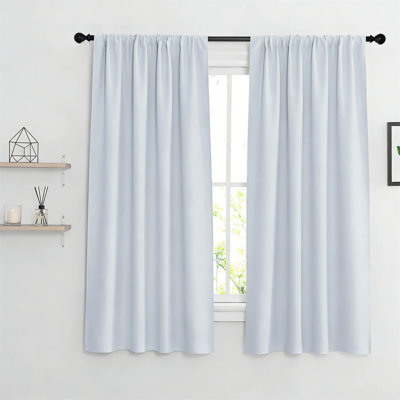 Energy Saving Blackout Curtains, 63 Inches Long, For Large Windows, W62 X L63 Per Panel, Greyish White, 2 Pcs