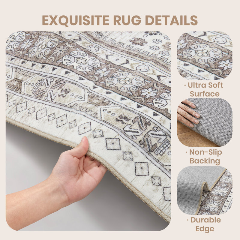 Malaika Machine-Washable Non-Slip Medallion Area Rug, Rectangle 6' x 9', Brown