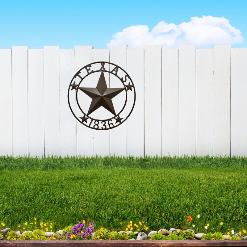 Metal Western Wall Art Texas Star Circle with "Texas 1836" Design 24"