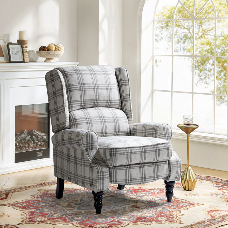 Brodie 31'' Wide Manual Standard Recliner with Wingback Design, Gray Plaid