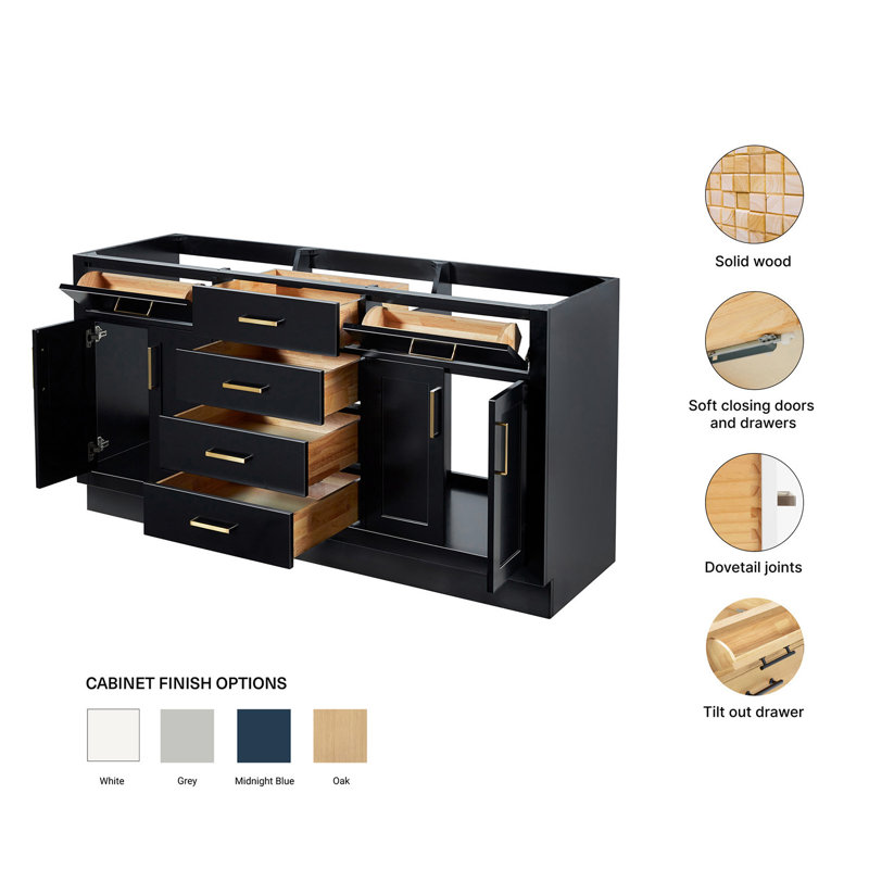 Hepburn 66'' Double Bathroom Vanity Base Only, Black
