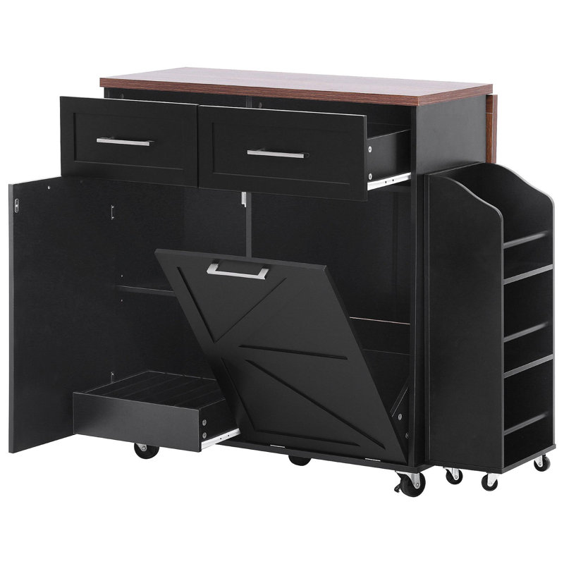 47.2" Wide Kitchen Island With Drop Leaf And Freestanding Rack, Black