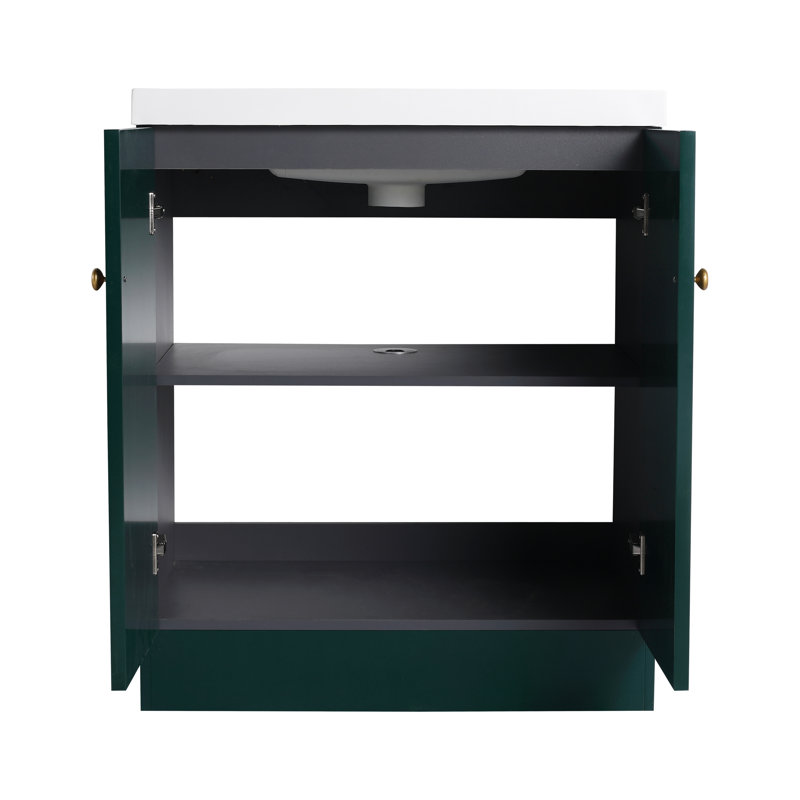 Ensemble de meuble-lavabo sur pied simple 30 po, meuble-lavabo sur pied avec lavabo en résine, 2 portes et 1 tablette réglable