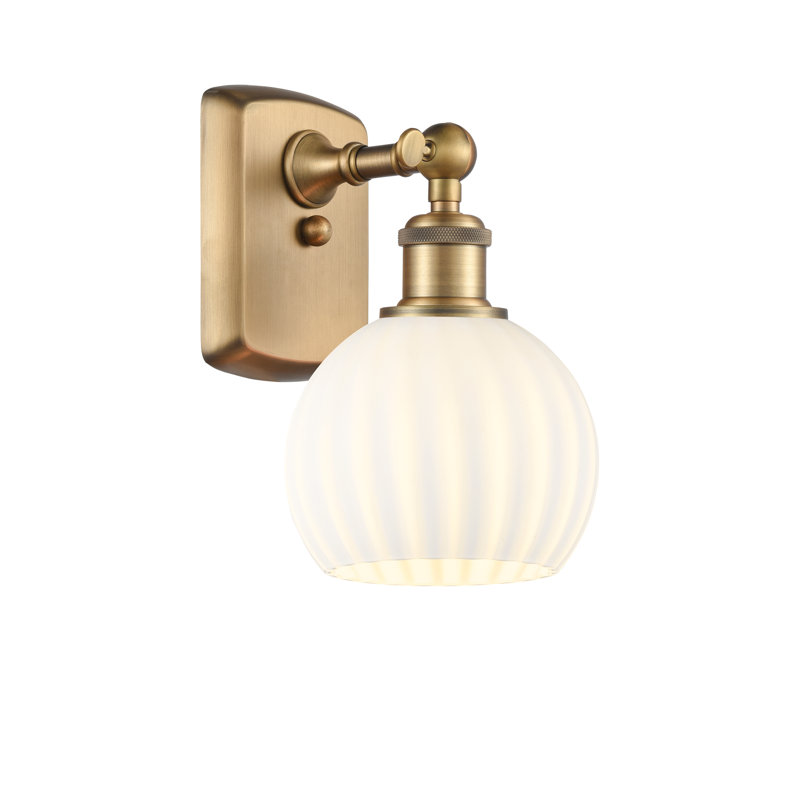 Berendina Steel Armed Sconce, Brushed Brass, 9" H x 6" W x 7.13" D