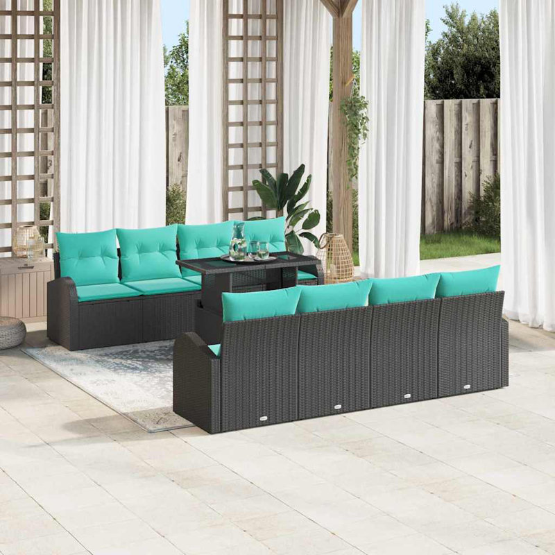  Ensemble de canapé de jardin manuel 9 pièces noir 100 x 55 x 73 cm poly rotin
