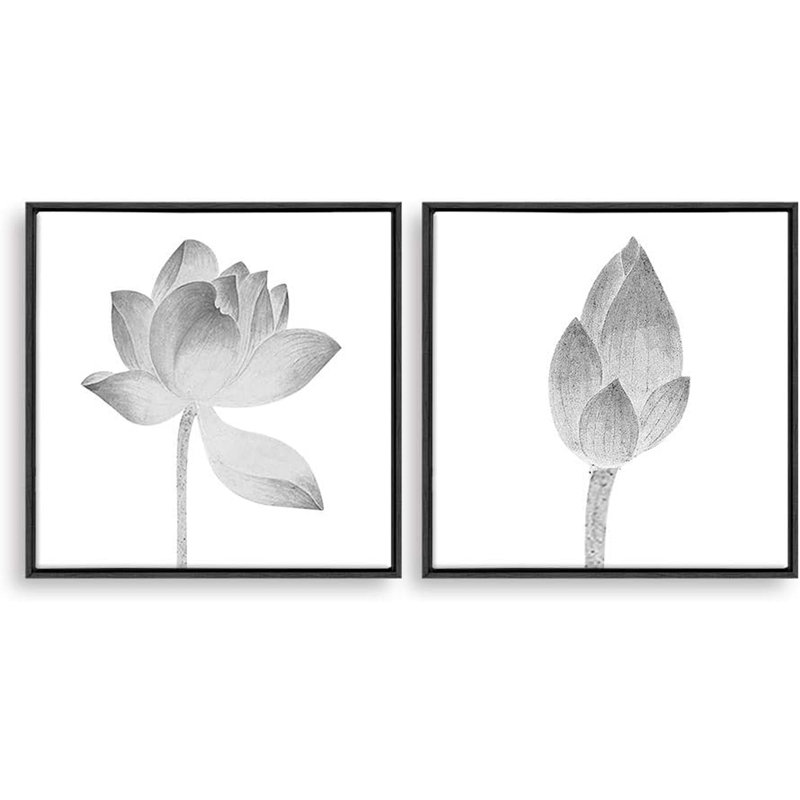 Minimal Botanical, reproduction sur toile 2 pièces, Cadre noir, H 16 po x l 32 po x P 1,5 po
