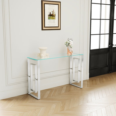 Console en verre transparent - Pieds, surface et pieds en acier inoxydable stables