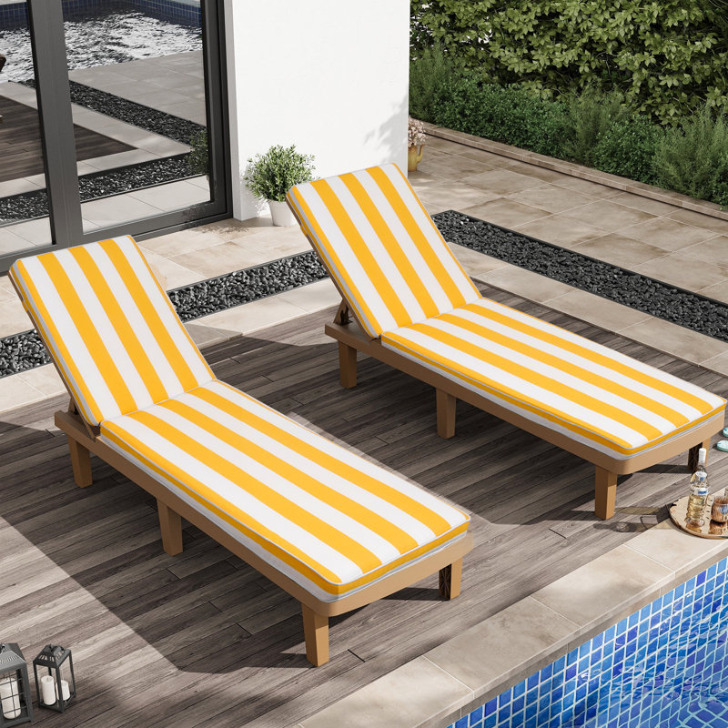 Ensemble de 2 coussins de chaise longue d'extérieur, L 22,05 po x P 42,9 po, Jaune et blanc / rayé