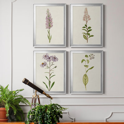 Mauve Garden Flowers I - Ensemble de 4 peintures sur toile encadrées