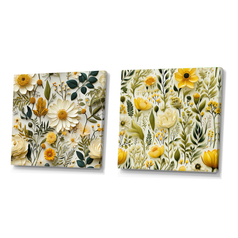 Adame - Ensemble de 2 collages carrés botaniques abstraits, Toile tendue, H 16 po x l 33 po