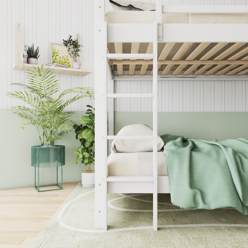 Lit superposé en bois avec échelle, Blanc