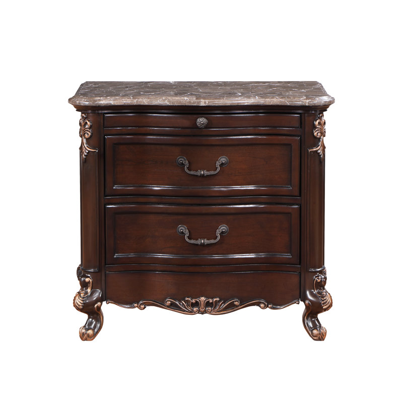 Constantine Dark Walnut and Marble Traditional 2-Drawer Nightstand