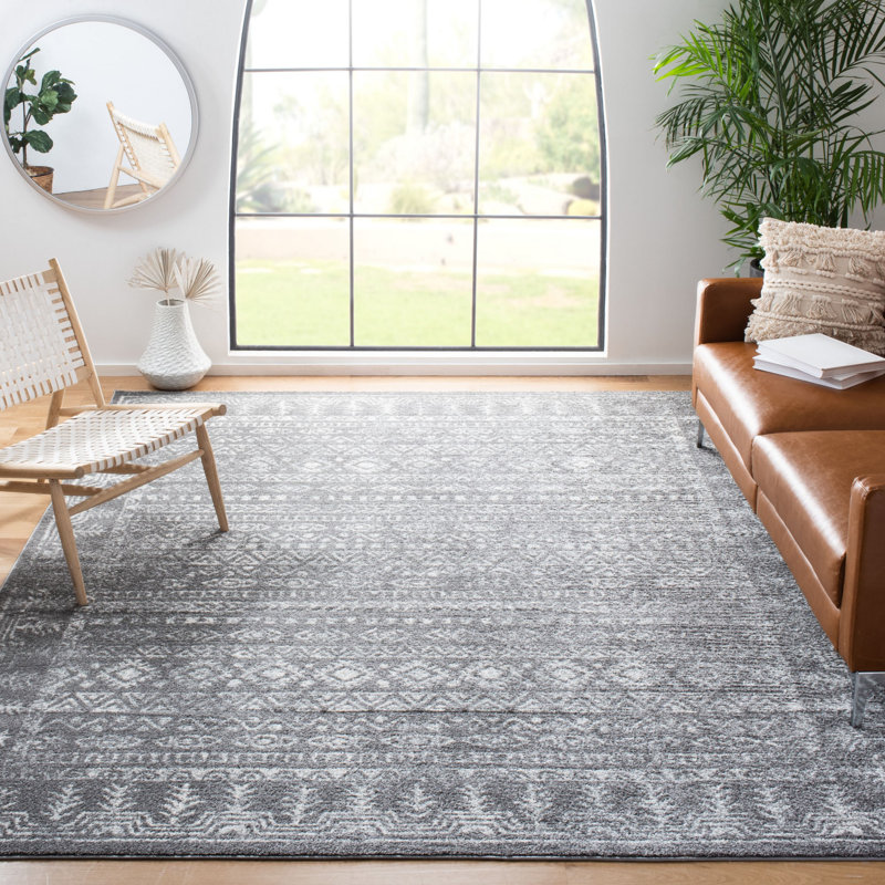 Tapis gris foncé / ivoire Southwestern, Rectangle 5 pi 3 po x 7 pi 6 po