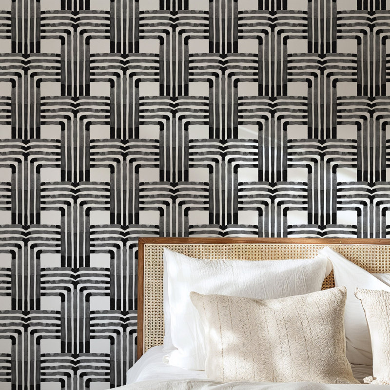 Organic Falls 10' L x 24" W Peel and Stick Wallpaper Roll, Black, Non-pasted, Faux Grasscloth