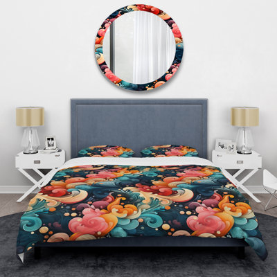 Enchanted Geometric Teal And Orange Print Storm I - Ensemble de housse de couette géométrique