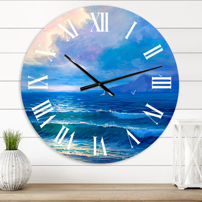 Morning Sunlight On The Sea Waves I - Horloge murale nautique et côtière