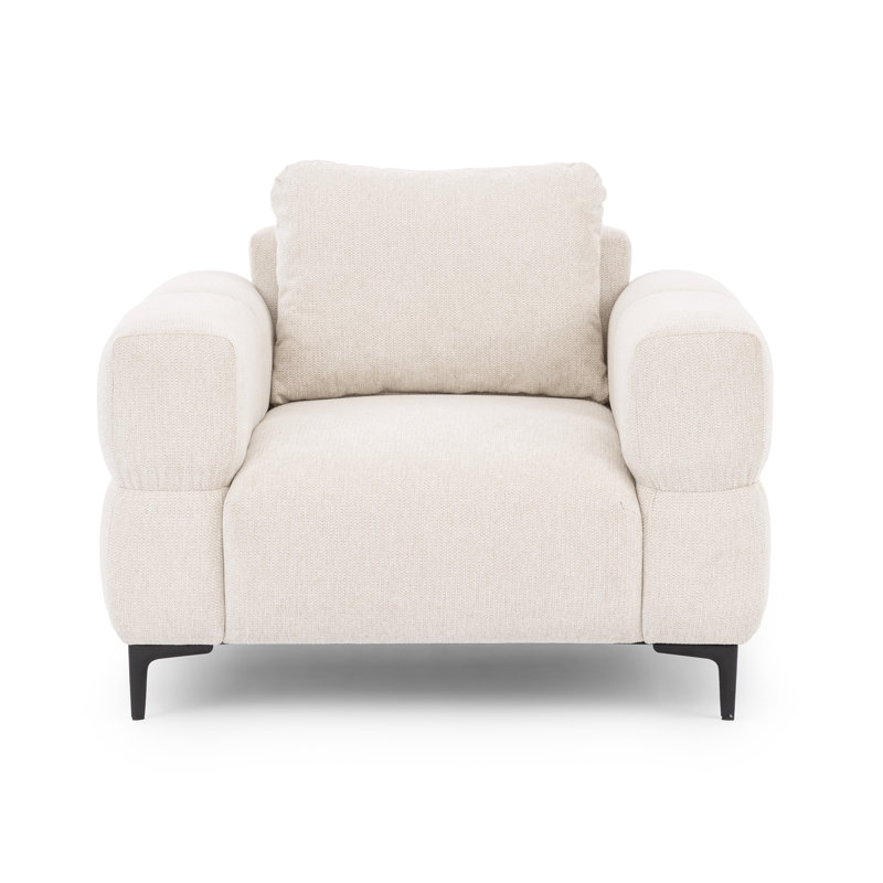 Armchair Cardea With optic In Soft Textured Fabric And High Seating Comfort, Cream