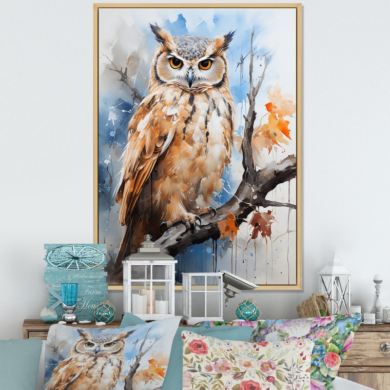 Owl Wise And Watchful prédateurs sur toile, H 20 po x l 12 po x P 1 po, Cadre naturel flottant