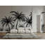 Papier peint amovible noir et blanc avec palmiers exotiques-99178992