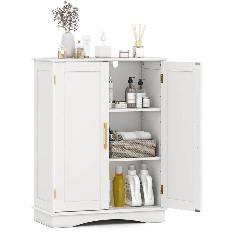 Floor Storage Cabinet Modern Storage Organizer with Adjustable Shelves &2 Doors, White