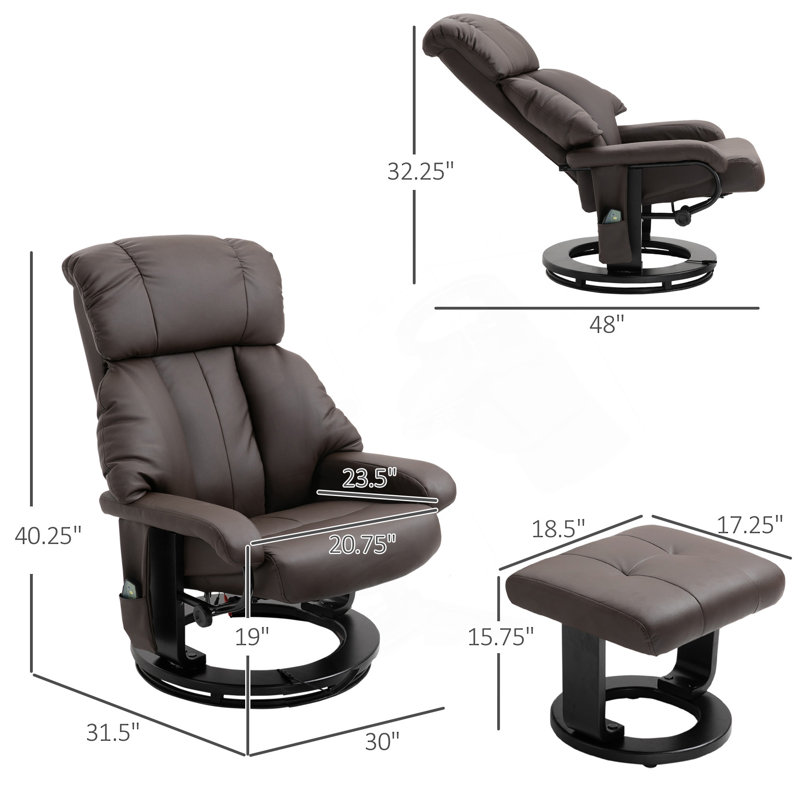 Massage Recliner Chair With Ottoman, 360° Swivel, Remote Control, And Multi-Point Vibration Therapy