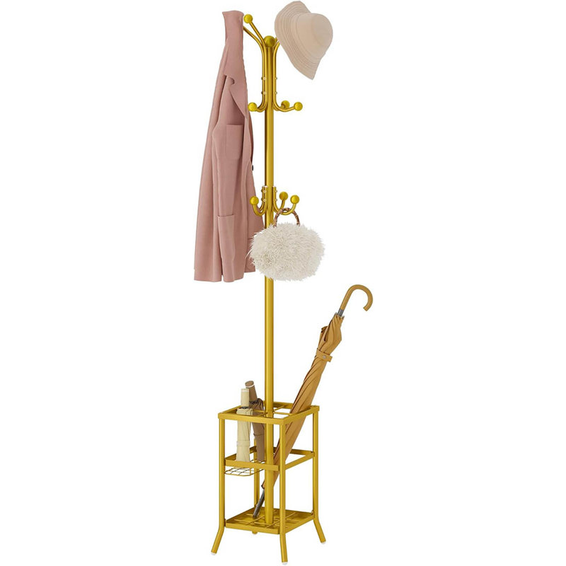 Metal Freestanding 12 - Hook Coat Rack, Gold