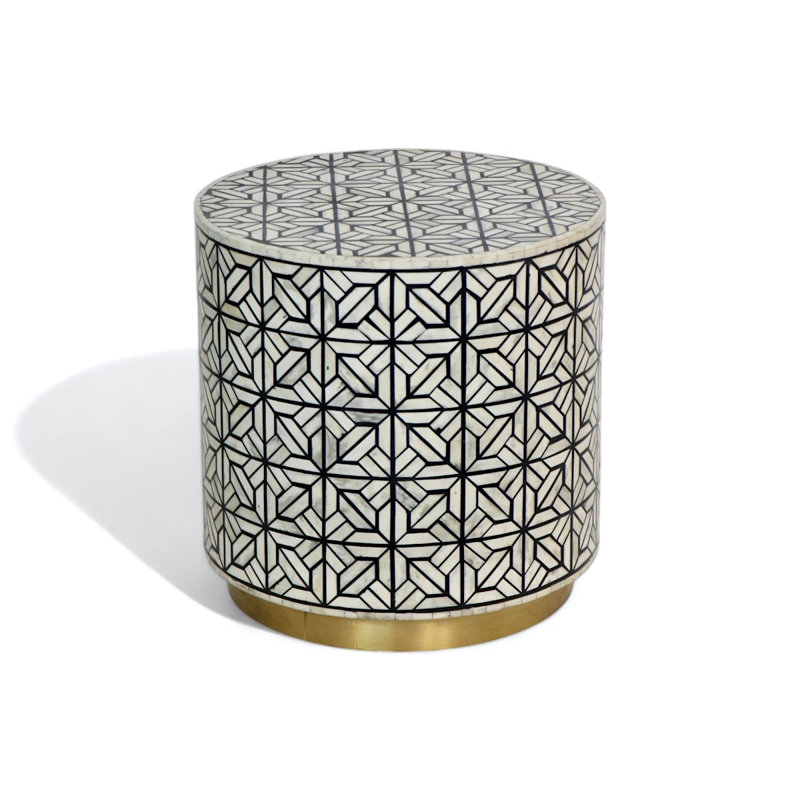 Damask Geometric Pattern Bone Inlay Table