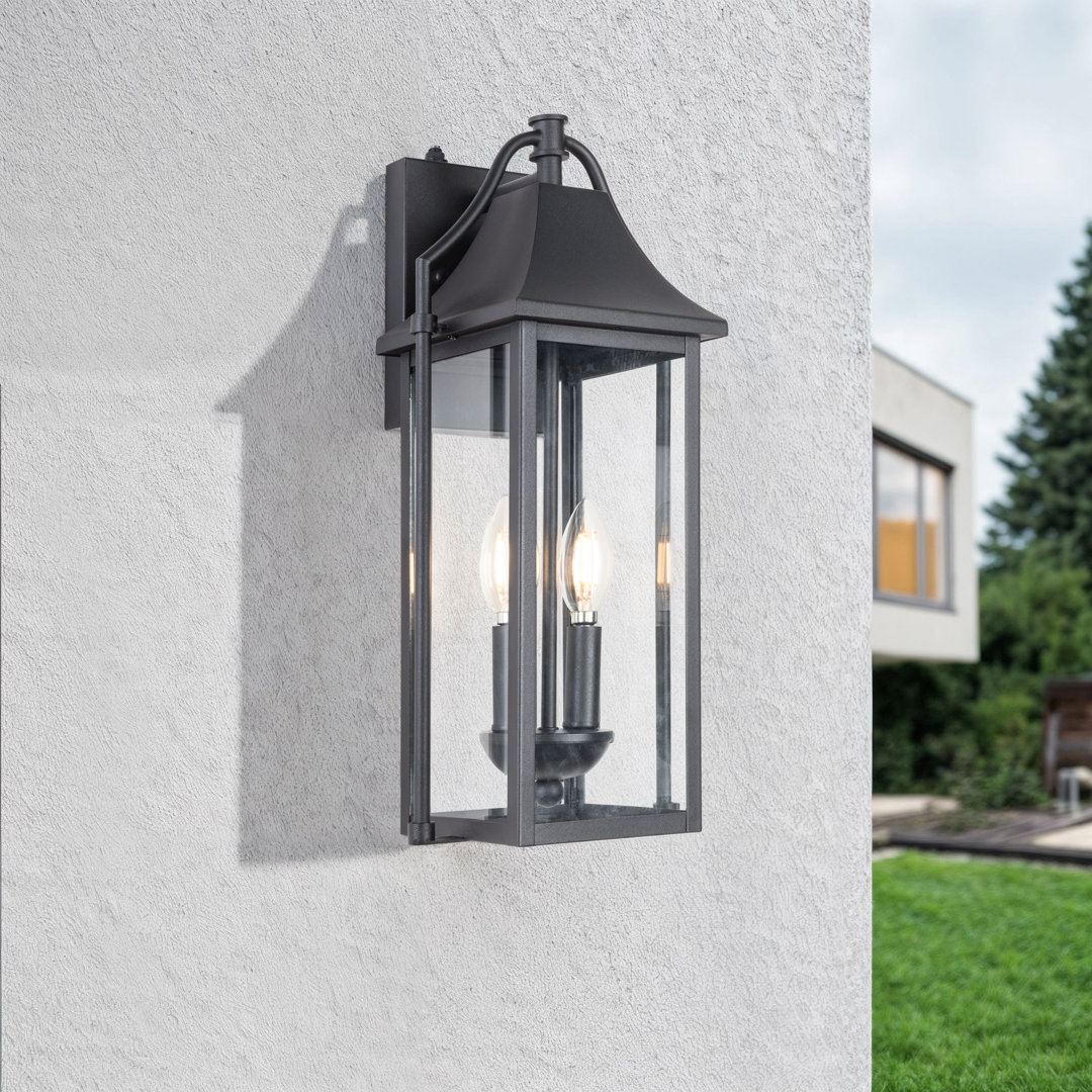 Alvester 2 - Light 17.6'' H  Glass Outdoor Wall Lantern with Dusk to Dawn Lark Manor™ Fixture 