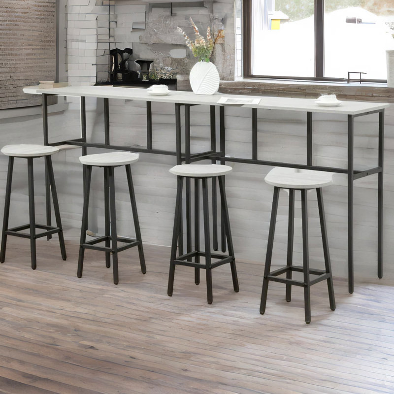 6PC Industrial Dining Table And Stools Set Grey, Grey, Grey/Black
