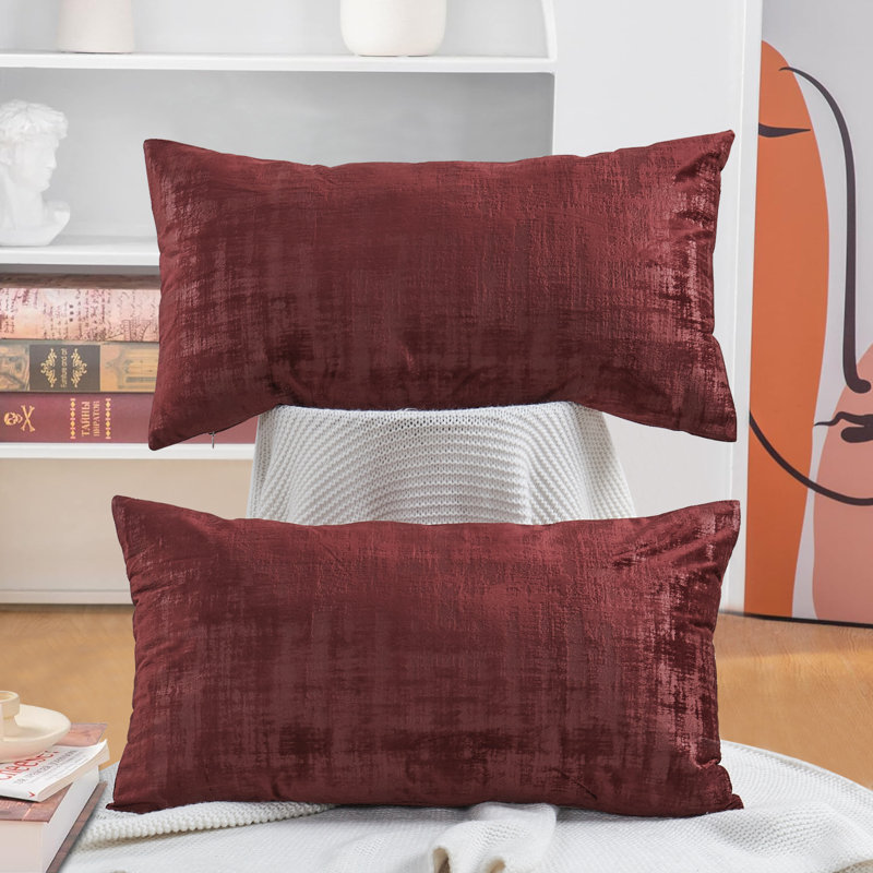Housse de coussin rectangulaire en velours texturé, Rouge vin