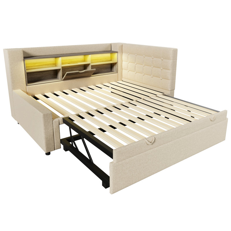Daybed with Trundle Bed, Beige