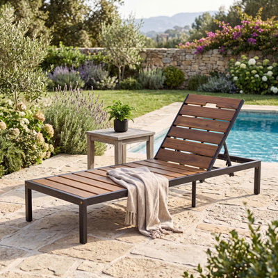 Chaise longue d'extérieur avec dossier inclinable réglable à 6 positions pour la piscine et la cour
