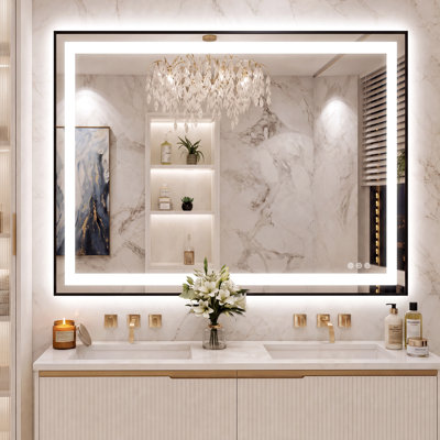Miroir de salle de bain / meuble-lavabo / miroir à cadre noir en verre trempé à l'avant et à l'arrière avec certification UL