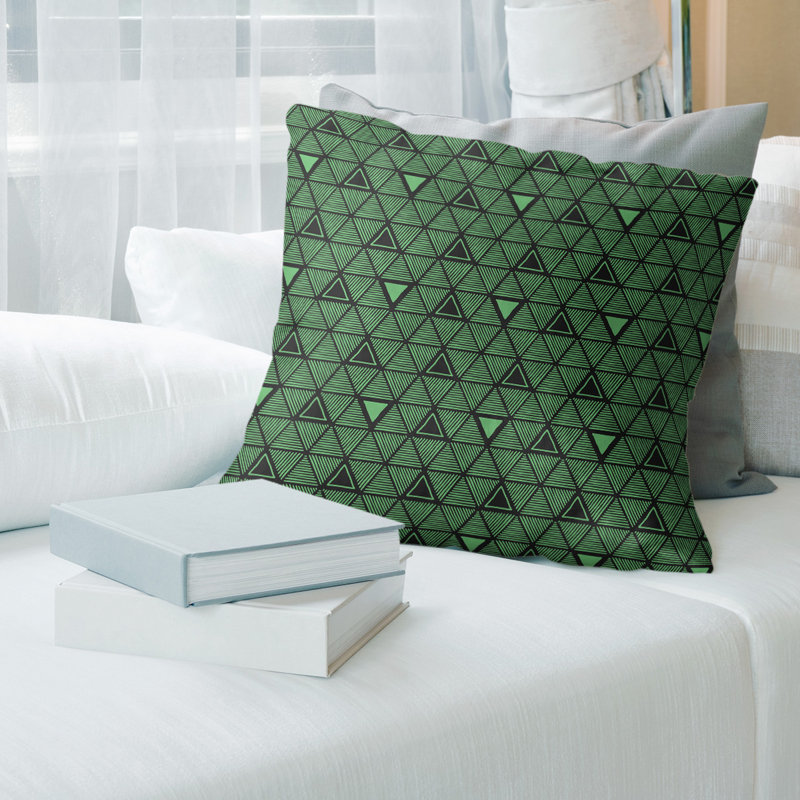 Coussin décoratif triangles dessinés à la main classiques, Bourre en polyester, H 16 po x l 16 po, Vert