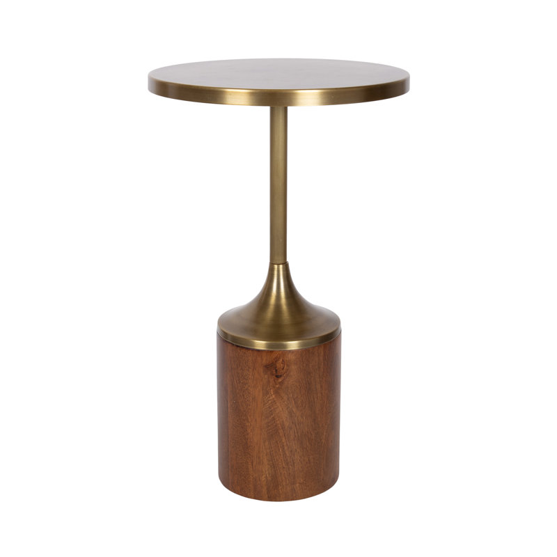 Whelan Round Wood and Metal Side Table, Brown