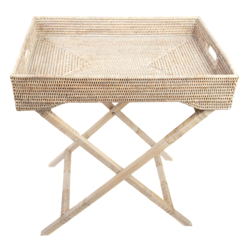 Artifacts Rattan Tray Top End Table, White Wash