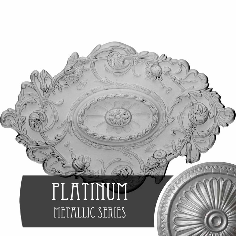 Endurathane Strasbourg Ceiling Medallion, 30 1/2"W x 20"H x 1 1/2"P, Hand-Painted Platinum Finish, Platinum