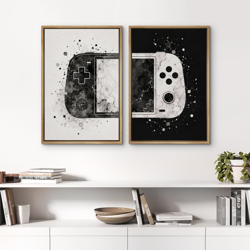 «Black White Console Console», reproduction d'art sur toile encadrée 2 pièces, H 24 po x l 16 po x P 1,5 po, Naturel