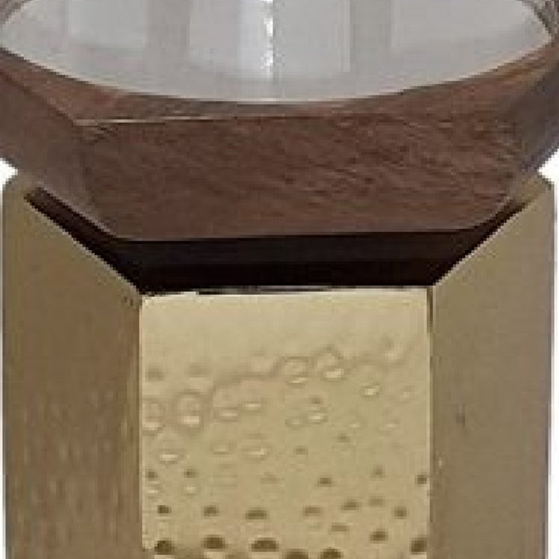 Gemo Hurricane Candle Holder With Gold Base, Mango Wood Accent 18 Inch, 18.3" H x 4.8" W x 4.8" D