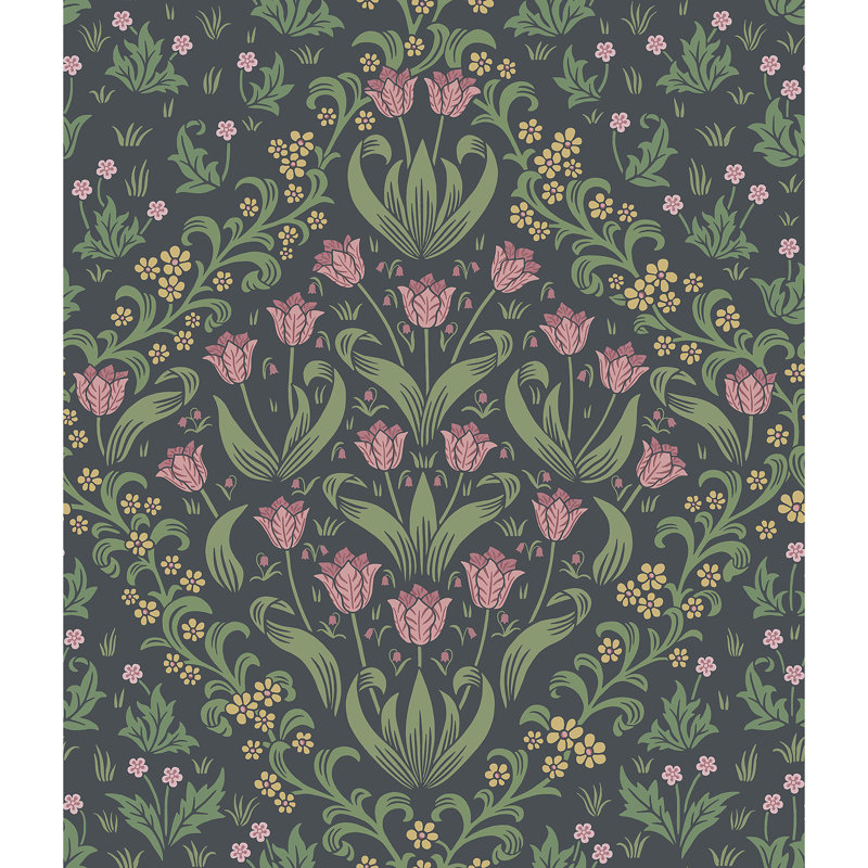 Floral Wallpaper Roll, Green/Purple