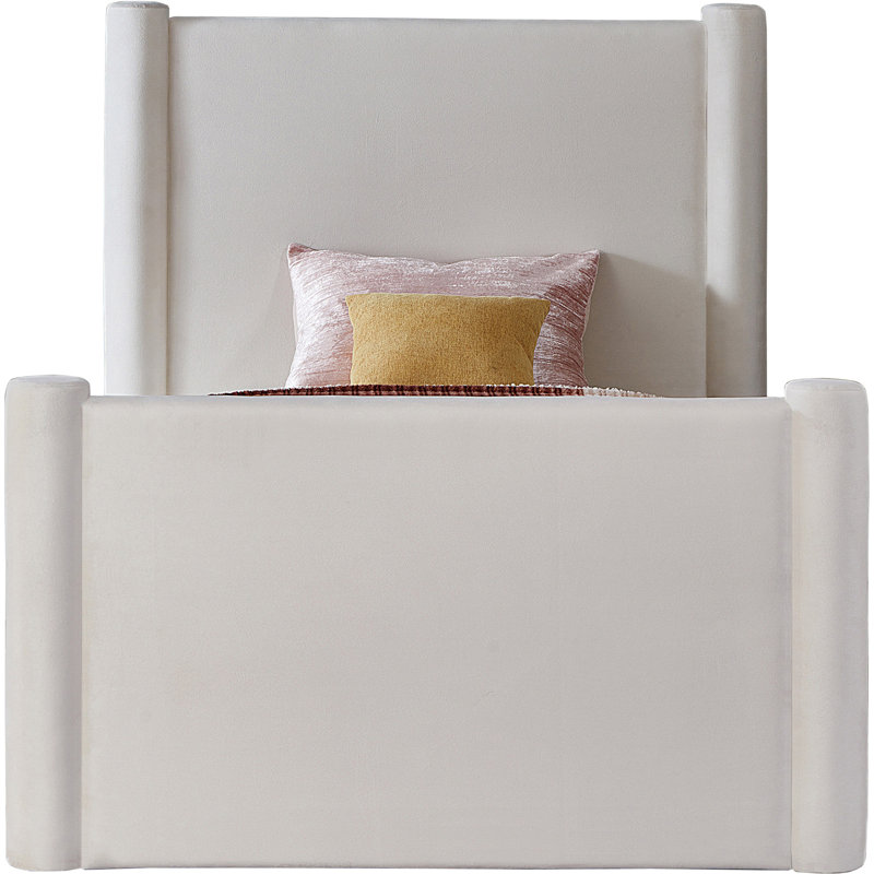 Elias Upholstered Platform Bed, Twin, Cream Velvet