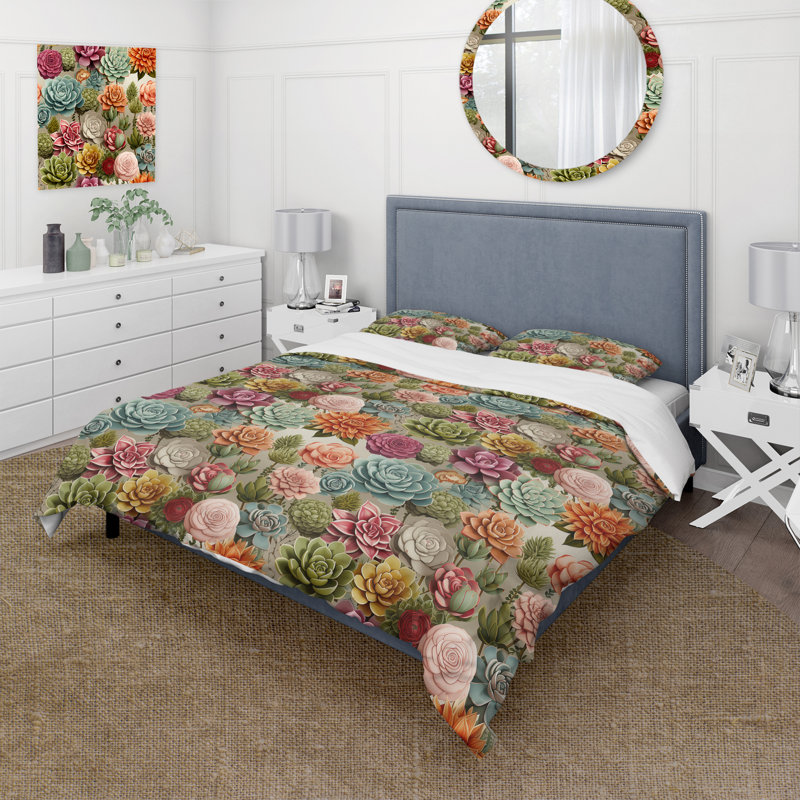 Modern Succulents Botanical Pattern I - Ensemble de housse de couette botanique