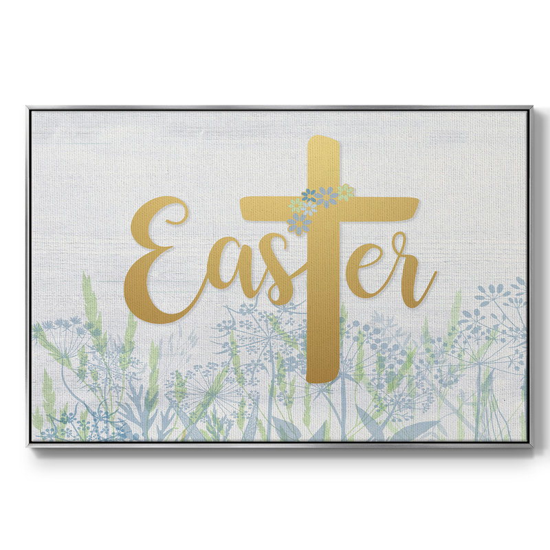 Pâques, fleurs sauvages encadrées sur toile, Encadrement argenté, H 27 po x l 41 po x P 2 po