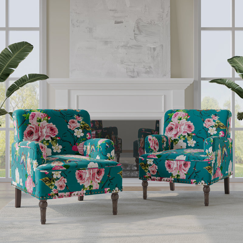 Arian 73 Cm Wide Linen Armchair, Pink Floral Linen