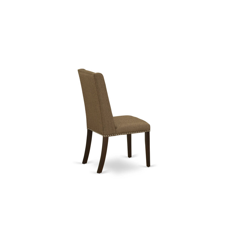 L'ensemble de 3 tables de salle à manger modernes comprend une table carrée en bois et 2 chaises rembourrées en tissu de lin brun, acajou
