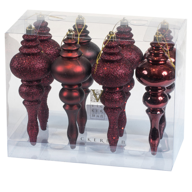 7" 4-Finish Finial Ornament, Burgundy