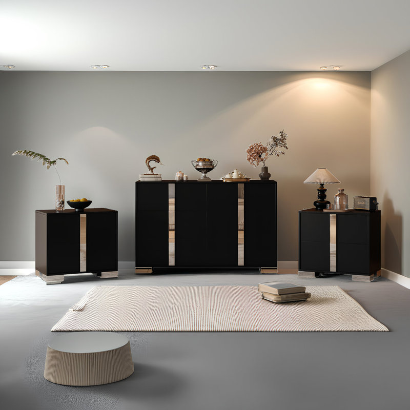 Ensemble de commode 3 pièces avec 2 tables de chevet, Noir