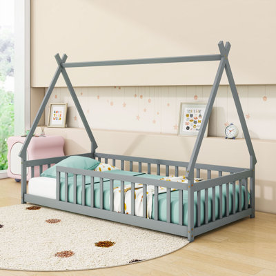 Lit simple en bois avec conception de tente et garde-corps de sécurité