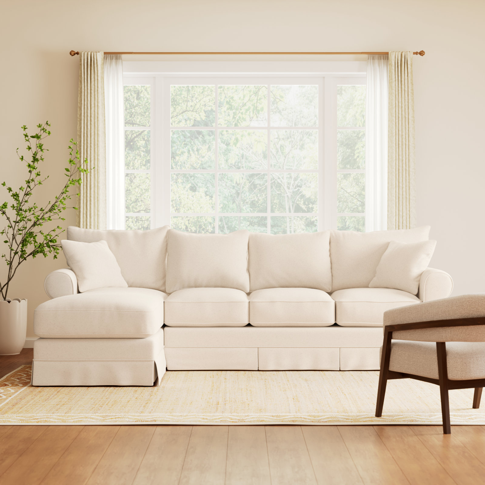 Friedman Upholstered Sectional with Chaise, Bayou Natural Canvas, Left Hand Facing