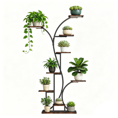 Tree-Shaped Plants Stand With Grow Light Multiple Shelves Display Rack 8 Tiered